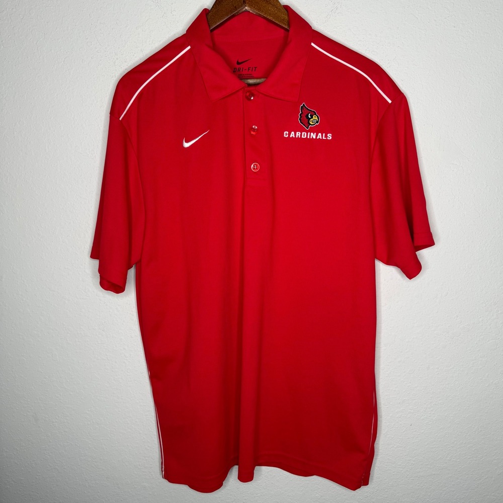 Nike Dri Fit Louisville Cardinals Red Polo Shirt Men's Sz Large‎